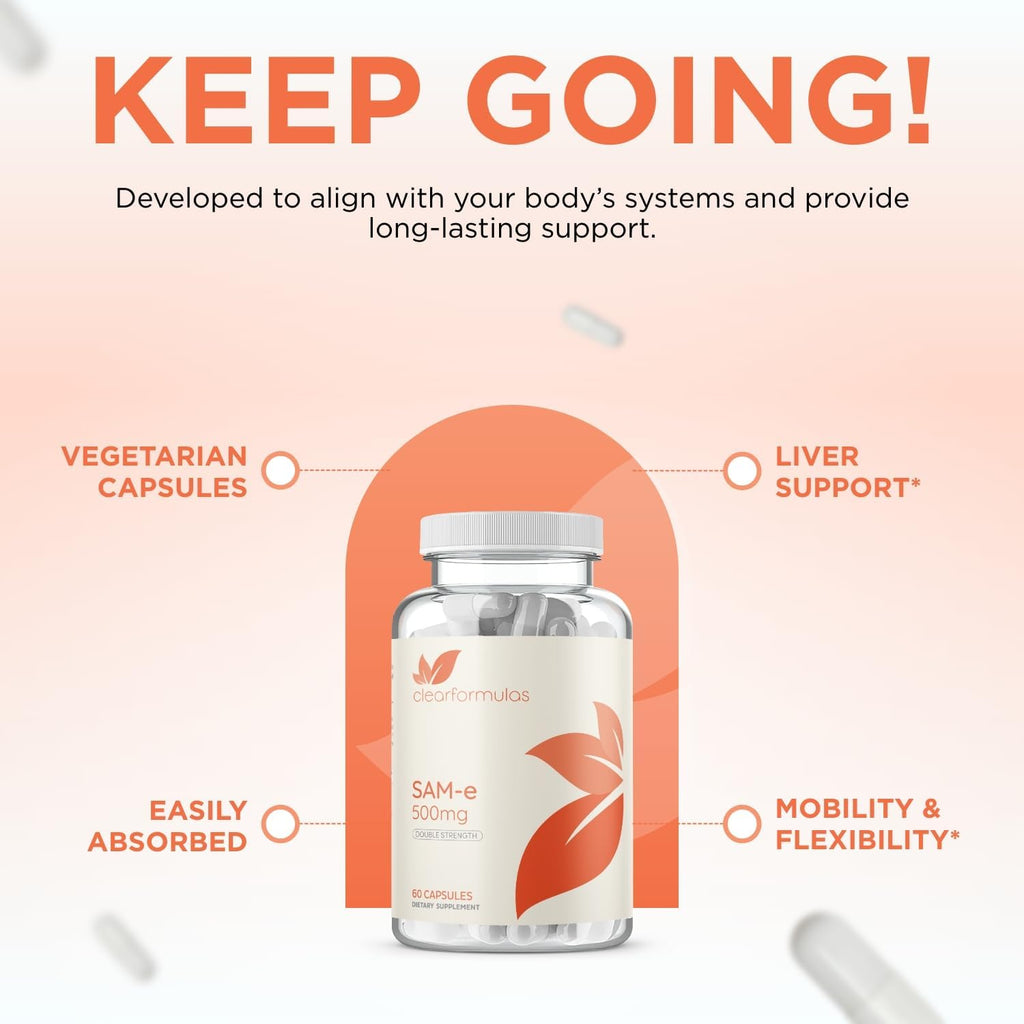 Bioactive SAM-e 500mg - High Strength SAM-e Supplement with Biologically Active S,S Form for Liver and Mood Support - Vegan Non-GMO Preservative Free - Made in The US (60 Servings)