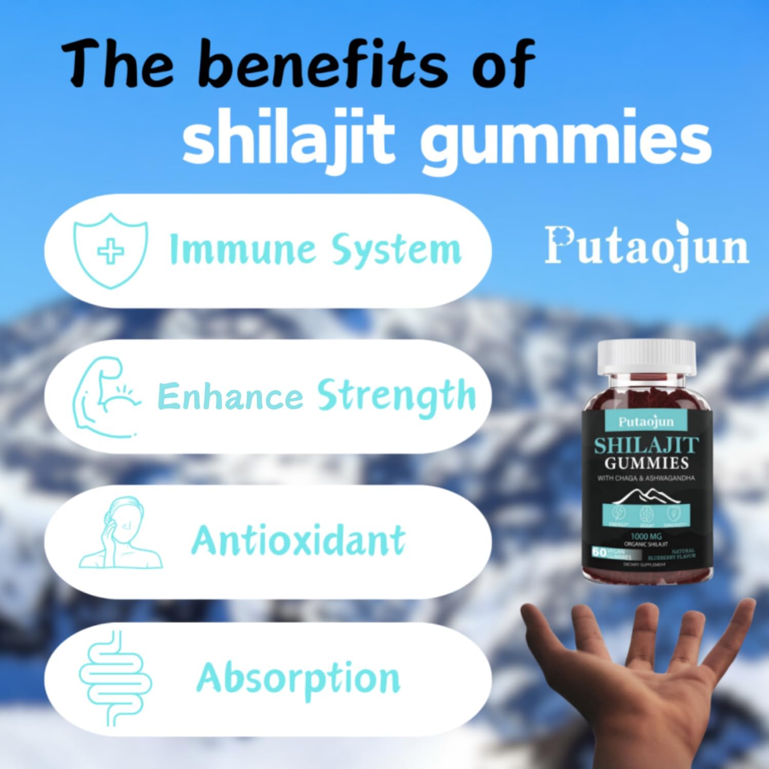 Shilajit Gummies for Man & Woman. Himalayan Gold Shilajit Gummies. 3rd Party Tested.1000mg Pure Shilajit, 200mg Ashwagandha, 200mg Chaga,100mg Ginseng,100mg Saw Palmatto, 60mg Black Seed Oil