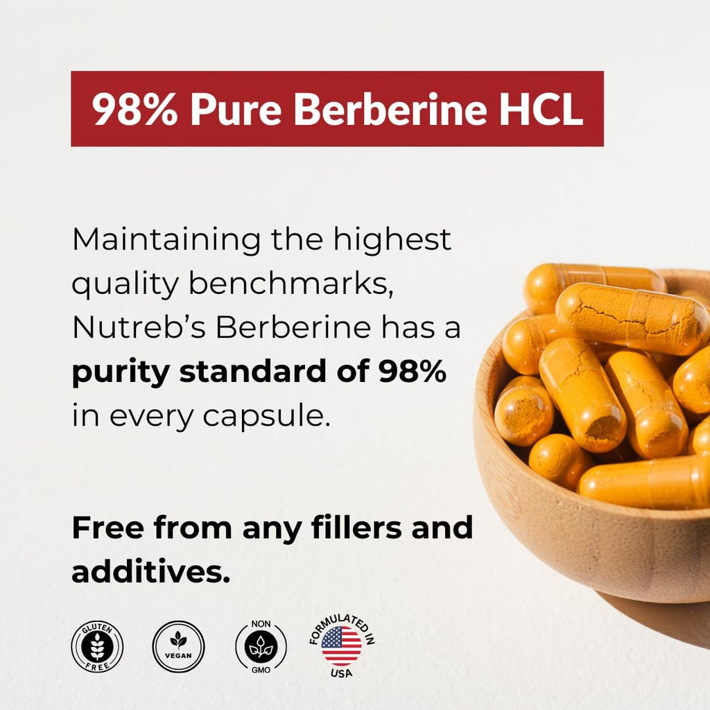 Berberine Supplement 1200mg - 5X Higher Absorption - Ultra Pure 98% Berberine HCL - Healthy Weight Management, Immune Support - Non GMO, Manufactured in USA - 60 Vegan Capsules