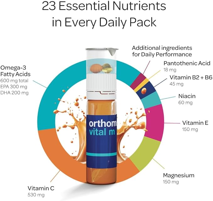 Orthomol Vital M – Daily Multivitamin for Men, Vitamins A, B, C, D3, E, K, Zinc, Iodine & Omega-3, Supports Energy, Vitality, Immune Health & Metabolism, 30-Day Supply, Liquid+ Capsules Supplement
