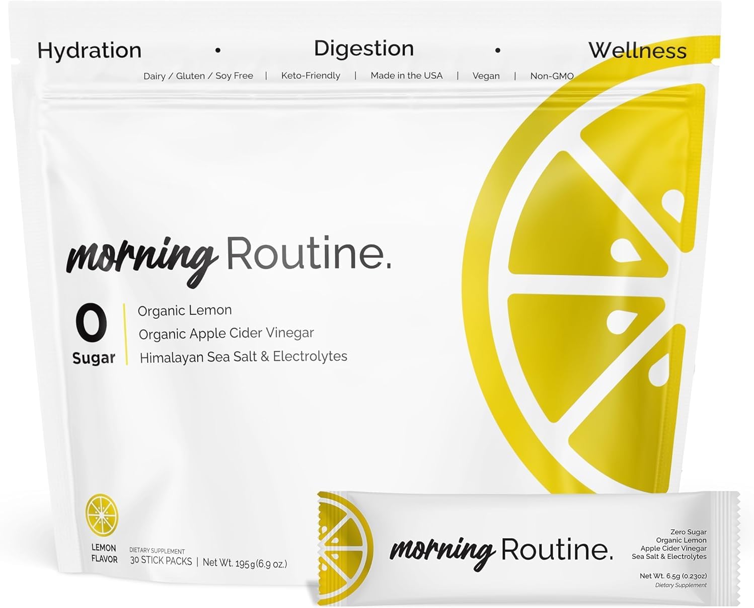 ROUTINE Morning Daily Hydration | Electrolyte Powder Packets with Apple Cider Vinegar, Lemon, and Sea Salt | Keto & Paleo-Friendly Electrolyte Drink Mix (90 Pack)