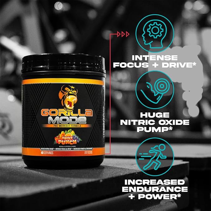 Gorilla Mode Pre Workout - Massive Pumps Laser Focus Energy Power - L-Citrulline, Creatine, L-Tyrosine, Betaine, Hydroprime, Alpha-GPC, 400mg Caffeine, Huperzine A - 800g (Watermelon)