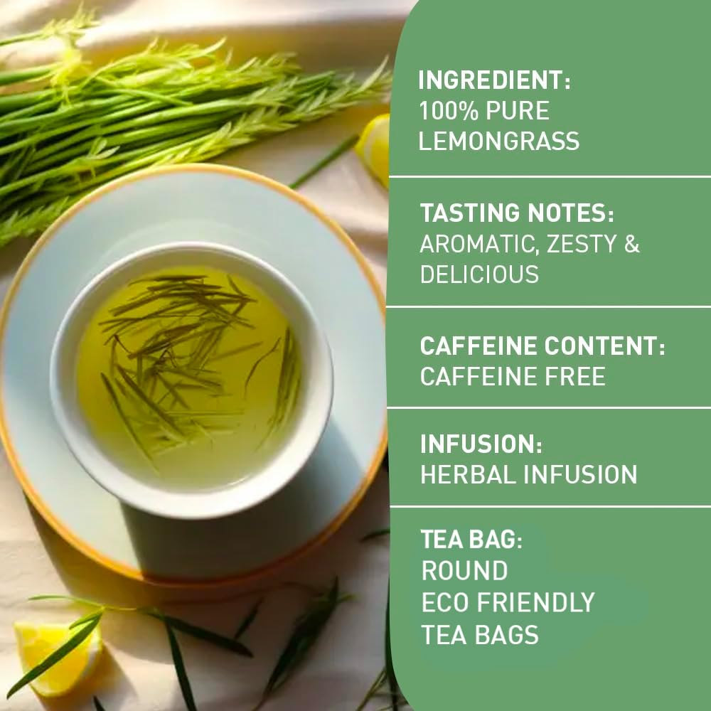 HANDPICK, Lemongrass Tea Bags (100 Count) Non-GMO, Caffeine Free - Quality Lemongrass Herbal Tea- Eco-conscious Round Tea Bags | Brew Hot or Iced Tea