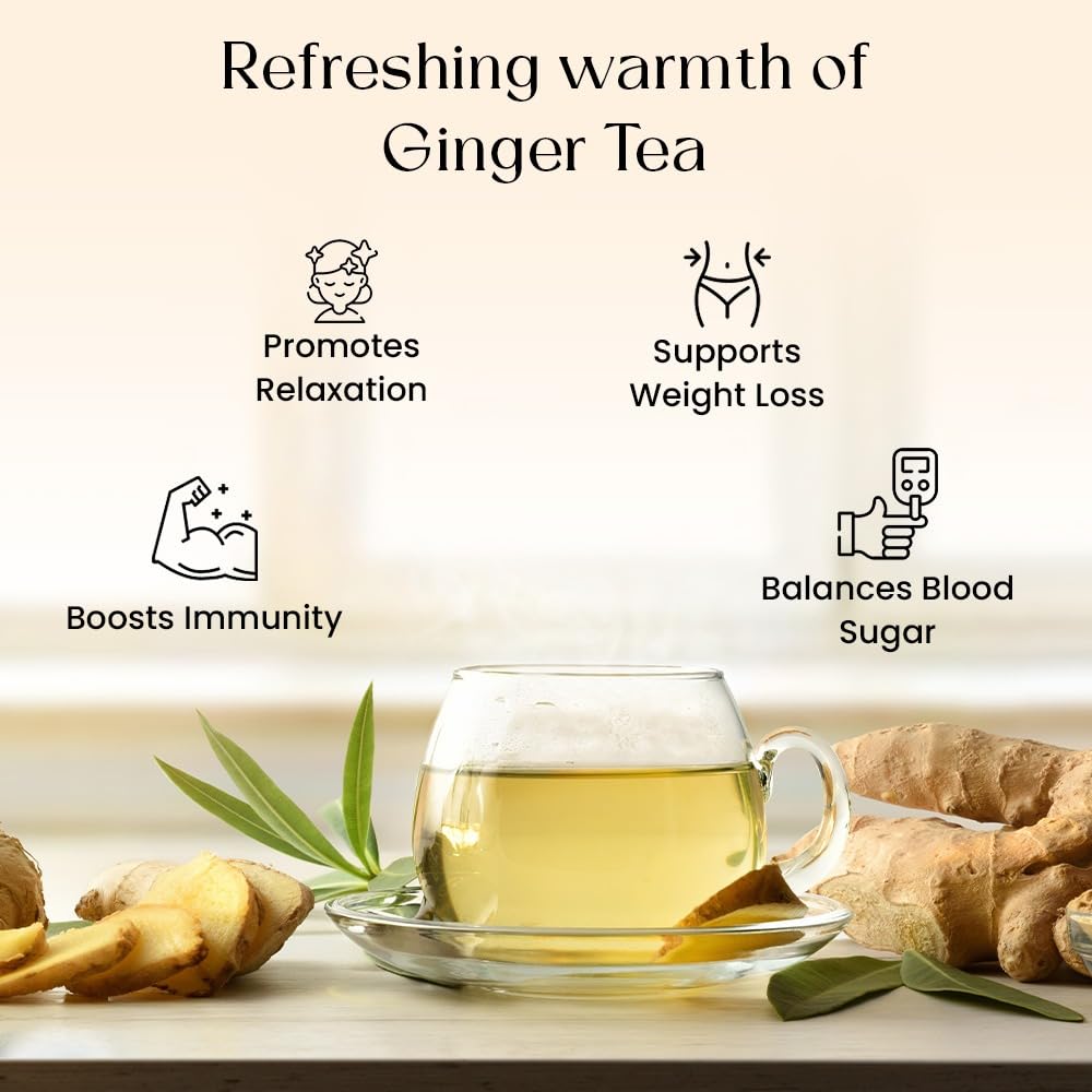 Blendart Ginger Tea Bags, 50 Tea bags - 100% Pure Ginger Root Tea Bag - Warm & Spicy Caffeine Free Ayurvedic Herbal Tea - Support Digestion & Boost Immunity Pyramid Teabags