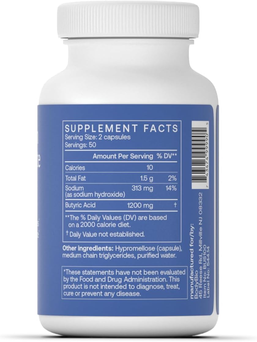 BodyBio Butyrate - Postbiotic for Gut Health, Digestive Support, Bloat, Gas & Constipation Relief, Leaky Gut Repair - Sodium + Butyric Acid Supplement for GI Wellness