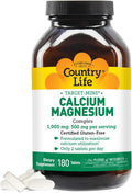 Country Life Target-Mins Calcium Magnesium Complex 1000mg/500mg, 180 Tablets, Certified Gluten Free, Certified Vegan, Certified Non-GMO Verified