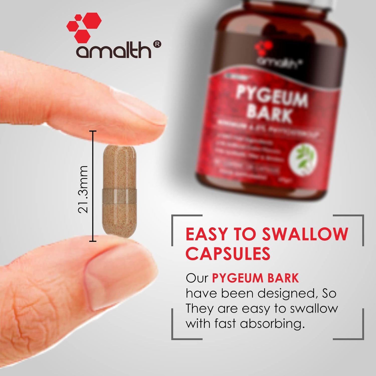 Amalth Pygeum Bark Extract Powder Higher Potency (6.5% phytosterols) Supports Urinary Tract & Prostate Health Men Herbal Supplements 120 Capsules (Non –GMO)