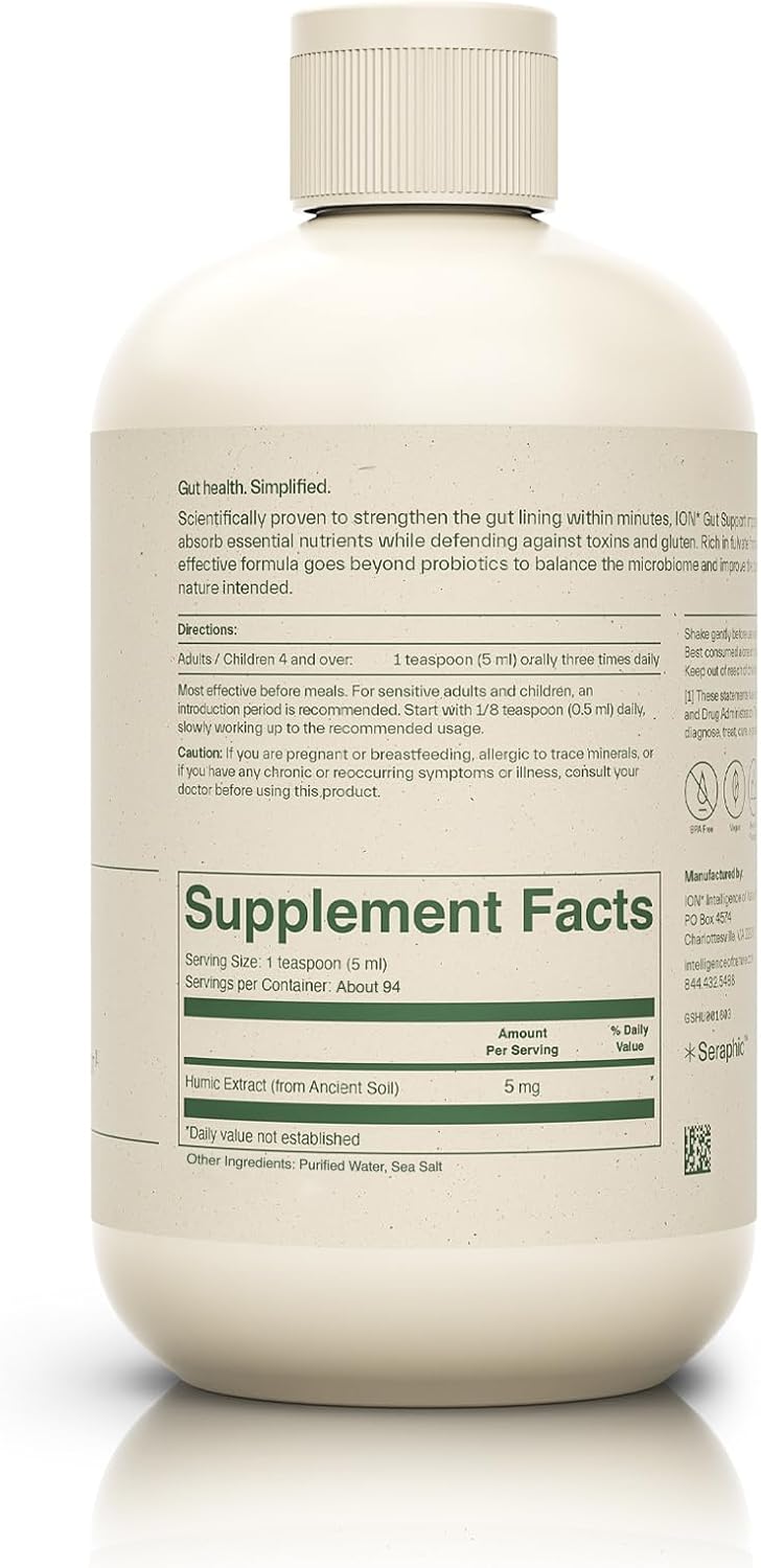 ION* Intelligence of Nature Gut Support Liquid Supplement - Gut & Digestive Health Liquid Drops, Cleanse & Detox with Humic Extract for Women & Men, Adults & Kids 4+ - 16 fl oz (Pack of 1)