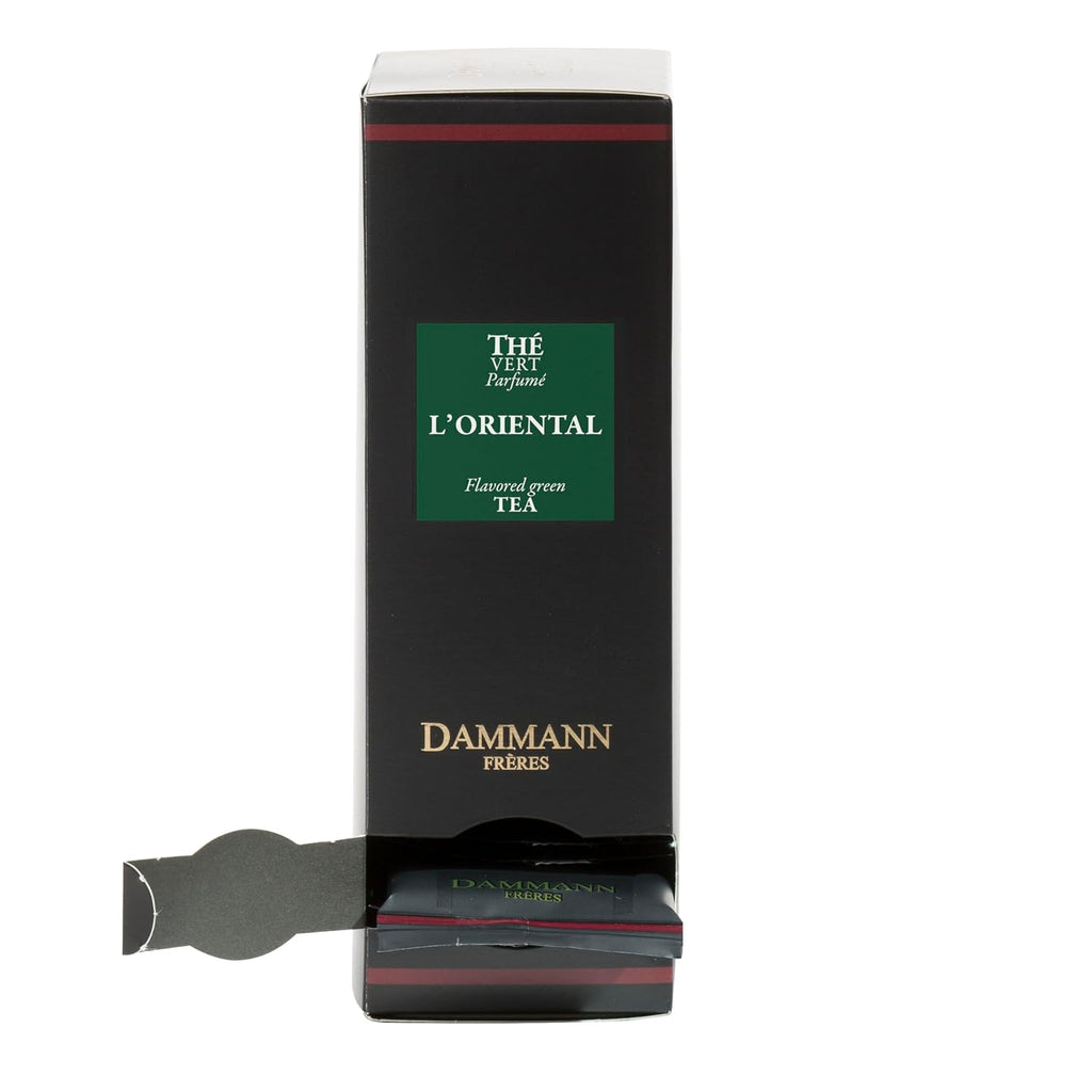 Dammann Freres Sachets, L'Ôriental Tea Bags, Premium Gourmet French Green Tea, Blend Passion Fruit, Peach, Strawberry Flavors, Individually Wrapped, 24 Count (Single Pack)