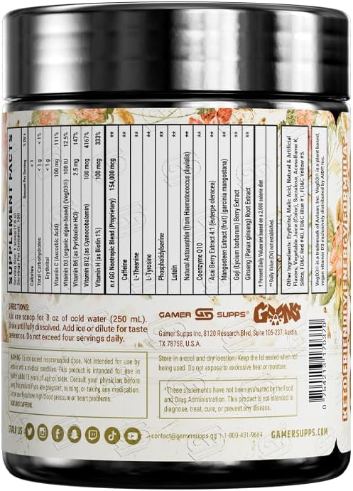 Gamer Supps, GG Energy Grandma's Ashes (100 Servings) - Keto Friendly Gaming Energy and Nootropic Blend, Sugar Free + Organic Caffeine + Vitamins, Powder Drink