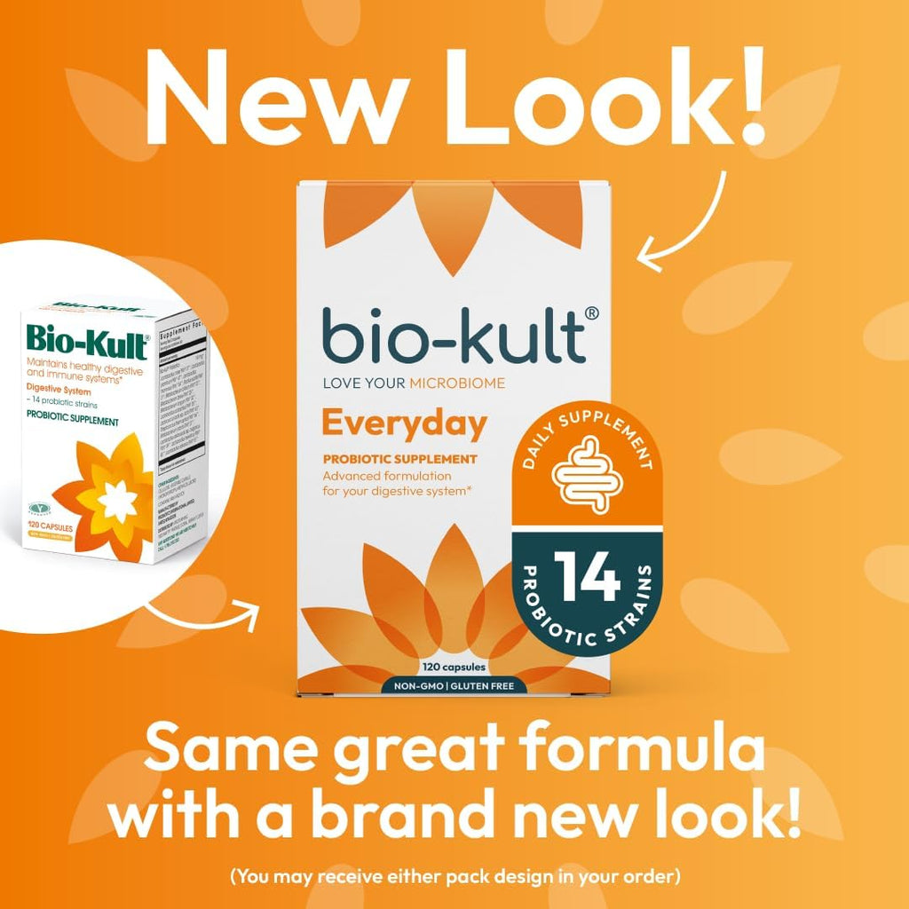 Bio-Kult Everyday Probiotics | 14 Strains | Adult Probiotic Supplement | Non-GMO, Gluten-Free | 120 Capsules