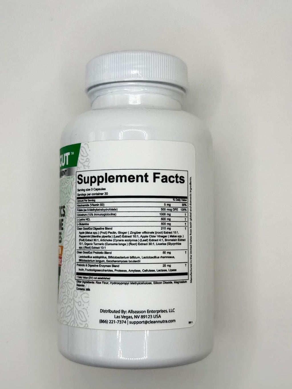 Clean Nutraceuticals Colostrum Supplement Capsules Probiotics Pills Prebiotics, L-Glutamine, Digestive Enzymes, Folate, Fiber, ACV, Turmeric, Apple Pectin and Turmeric Good Gut