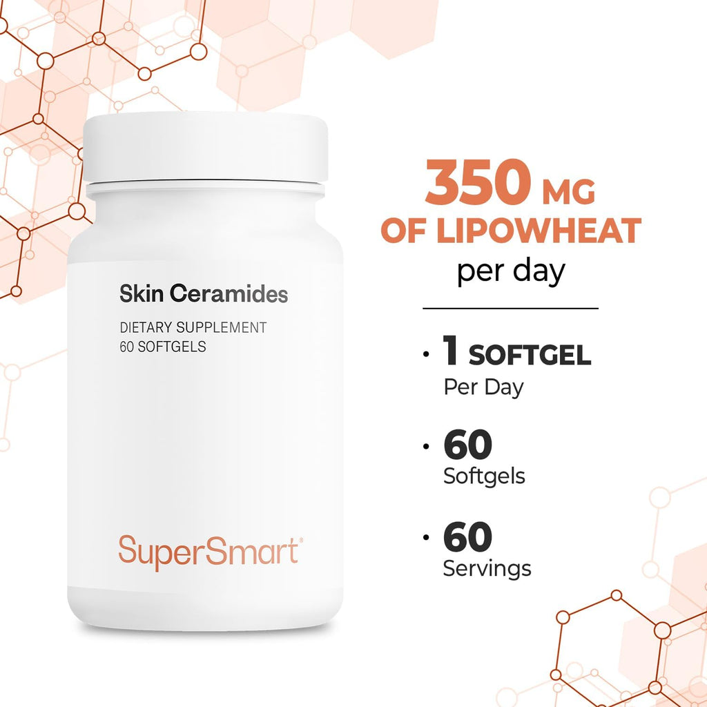 Supersmart - Skin Ceramides - with Zinc - Powerful Skin Hydration, Protection & Care Supplement | Non-GMO - 60 Softgels