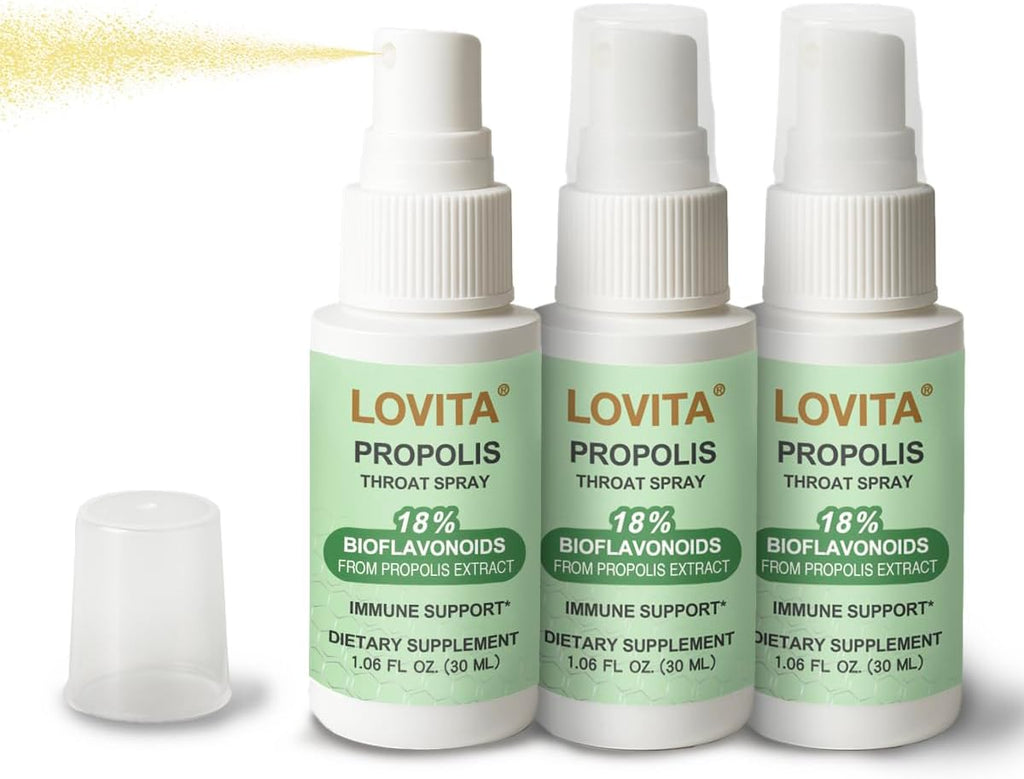LOVITA Bee Propolis Throat Spray 250mg, Bee Propolis Extract with 18% Bioflavonoids, Alcohol-Free Antioxidant, Immune Support & Sore Throat Relief, Gluten-Free, Non-GMO, 1 Fl Oz, 90 Day Supply