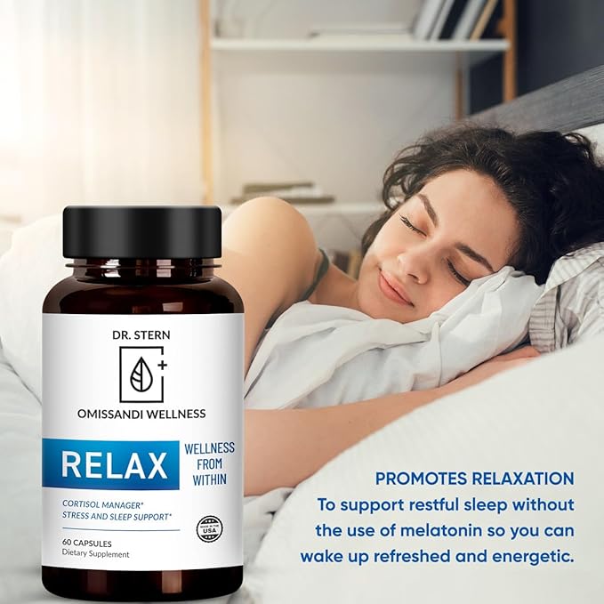 OMISSANDI-Wellness Relax Adrenal Support Supplement - Dr. Ian Stern Formulated - Manages Stress, Promotes Deep Sleep, Improves Mood-W/Holy Basil, Zinc, L-Theanine & More, Vegan Made in USA - 60 Caps
