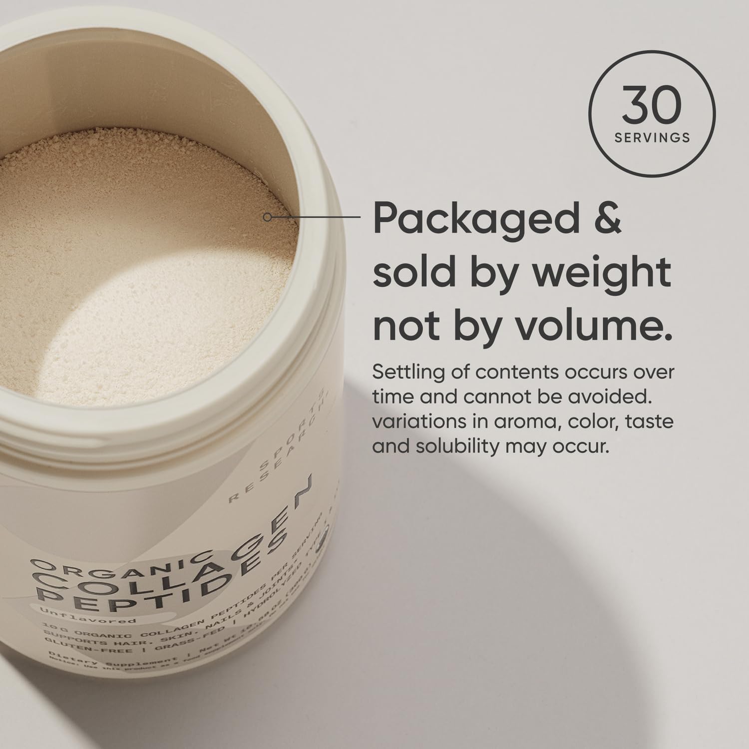 Sports Research Organic Collagen Peptides - Hydrolyzed Type I & III Collagen Protein Powder Made Sustainably from Grass-Fed Cows - Unflavored - 30 Servings