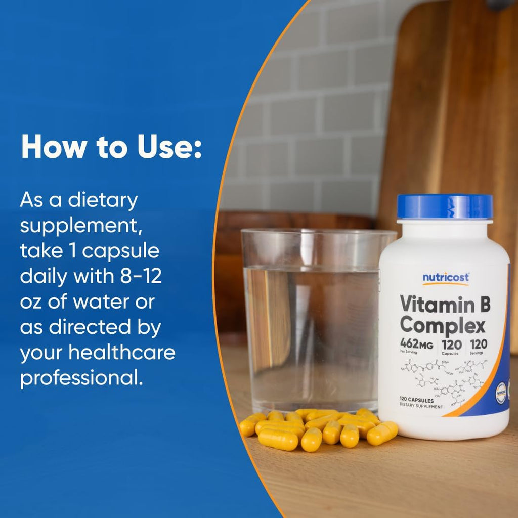 Nutricost High Potency Vitamin B Complex 462mg, 120 Capsules - with Vitamin C - Energy Complex