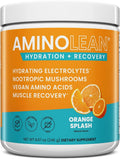 AminoLean Hydrating Electrolyte Powder and Recovery Drink with Sea Minerals, Nootropic Mushrooms, and Vegan Amino Acids, BCAAs + EAAs for Post Workout Muscle Building, Orange Splash