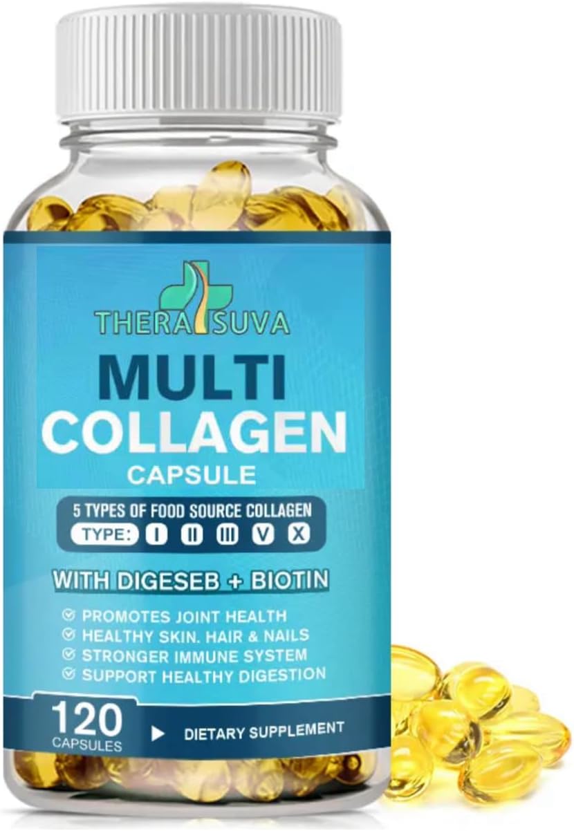 Multi-Collagen Complex + Biotin + Vitamin C – Types I, II, III, V & X – Natural Supplement for Hair, Skin, Nails & Joint Support – 120 Capsules, 60 Day Supply