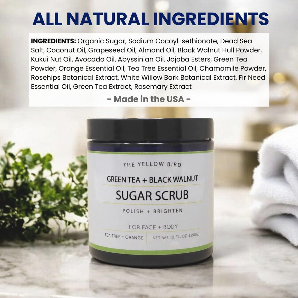 Natural Green Tea Sugar Scrub. Face, Body, and Foot Exfoliator. Helps with Moisturizing, Acne, Celluite, Wrinkles, and Exfoliating Dead Skin.
