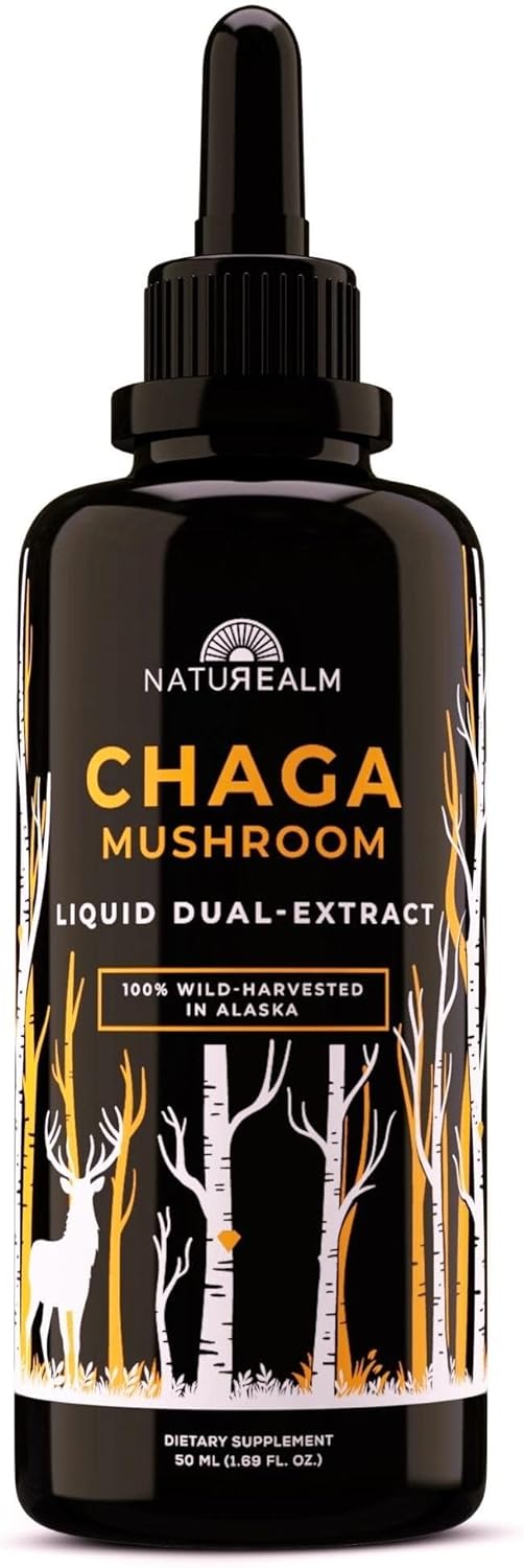 Naturealm Chaga Mushroom Liquid Tincture Supplement – Immune Support, Antioxidant Boost & Hair, Skin, Nail Health, Vegan, Non-GMO – Wild-Harvested Fruiting Bodies, 1 Month Supply