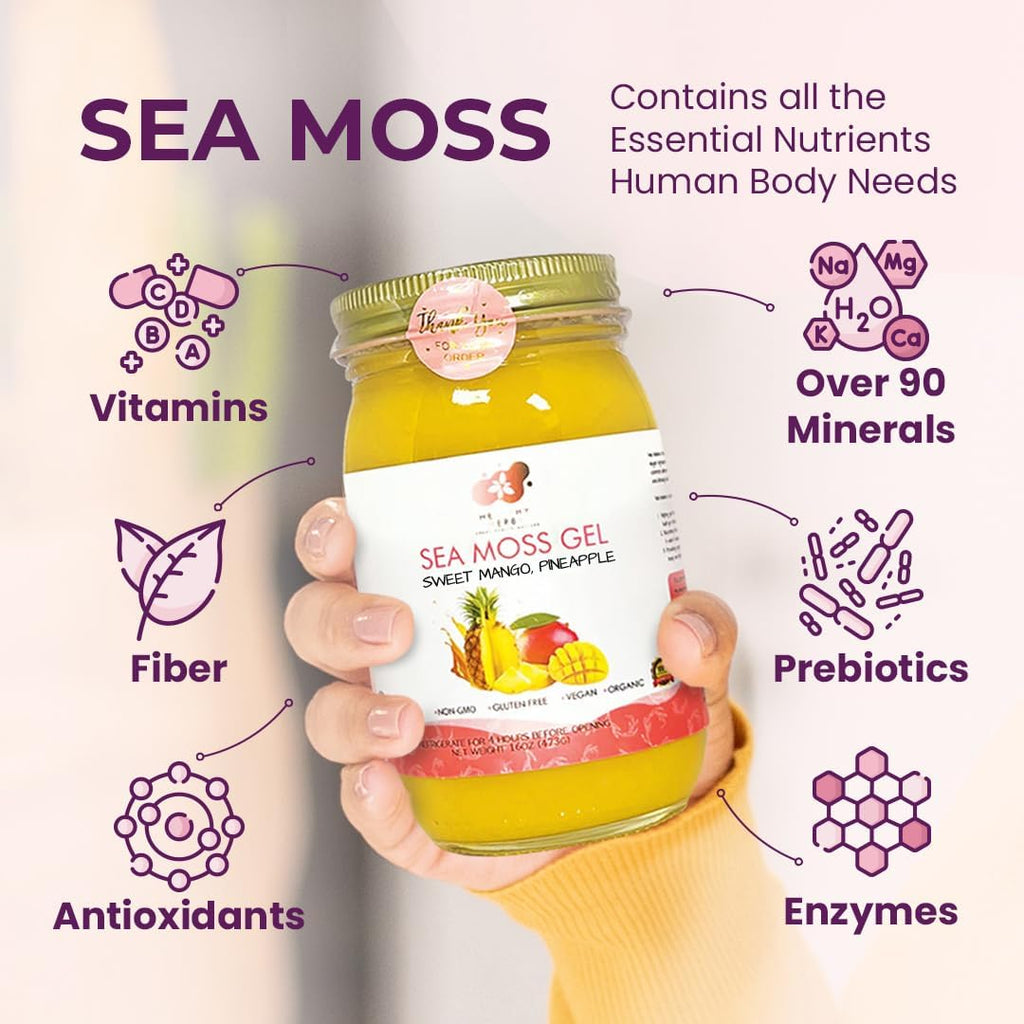 Healthy Herbs Sea Moss Gel (Sweet Mango Pineapple) Wildcrafted From Jamaican St Lucia Gold Seamoss | Wild-Harvested Superfood Rich In Essential Vitamins & Minerals | Vegan, Non-GMO, US-Made (16 oz.)