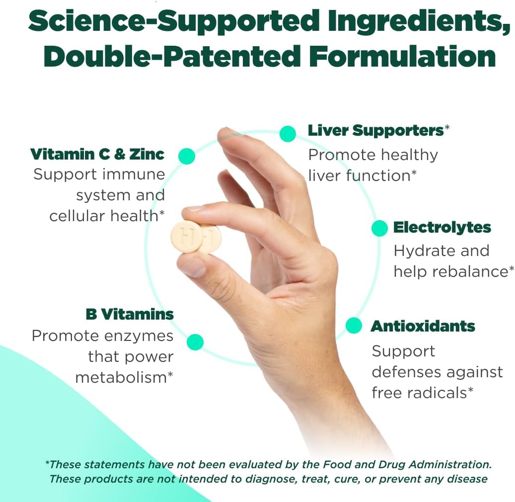 H-PROOF The Anytime You Drink Vitamin, Liver Health & Immunity Support with Electrolytes, Milk Thistle, and Vitamins B & C - 40 Chewable Tablets (20 Servings), Vegan, Black Cherry