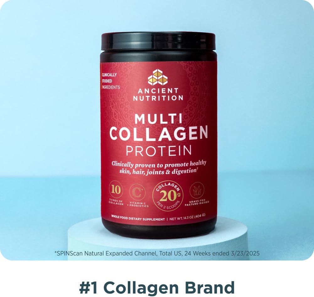 Ancient Nutrition Hydrolyzed Collagen Peptides Powder, Unflavored Multi Collagen Powder Packets for Women and Men with Vitamin C, 24 Servings, Supports Skin and Nails, Gut Health