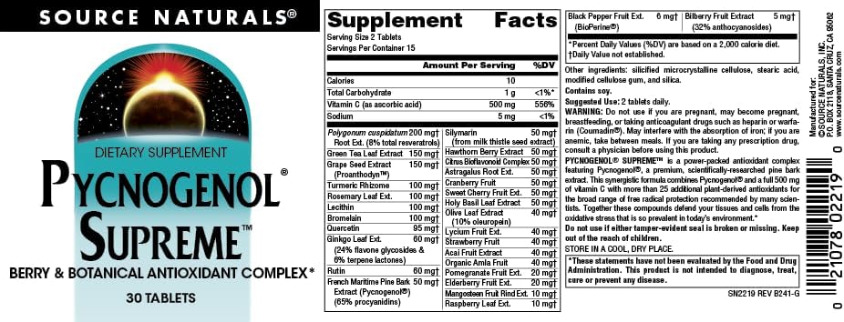 Source Naturals Pycnogenol Supreme, Berry & Botanical Antioxidant Complex* - 30 Tablets