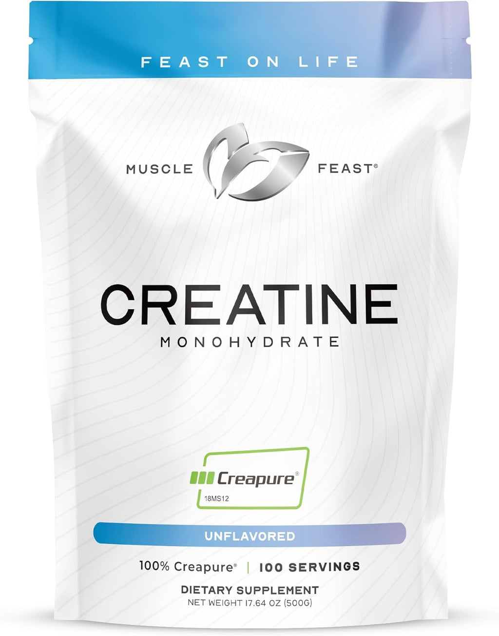 Muscle Feast Creapure Creatine Monohydrate Powder, Vegan Keto Friendly Gluten-Free, Mass Gainer, Muscle Recovery Supplement and Trusted Creatine for Muscle Growth, Creatine Powder, Unflavored, 500g