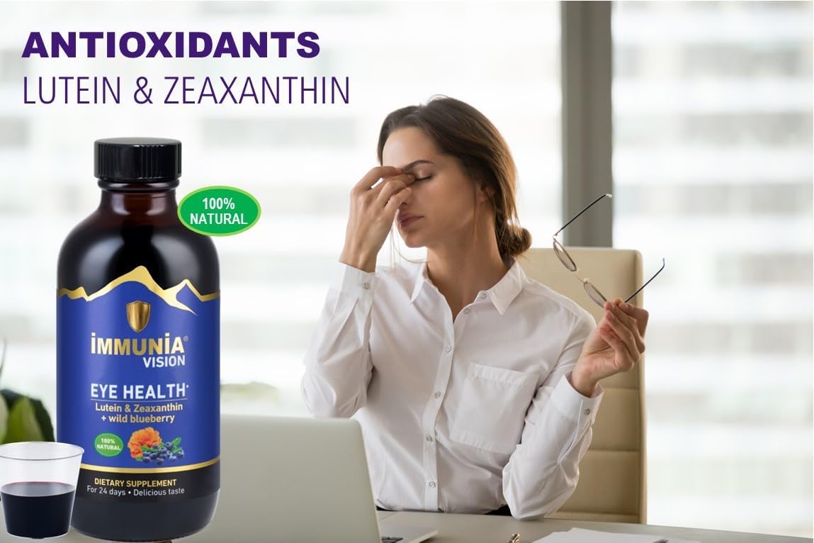 Immunia Vision. Lutein, Wild Blueberry, and Elderberry Concentrate. Eye Health Antioxidant Supplement. Concentrated Formula. Delicious Taste. 5 ml/Day. (3-Pack)