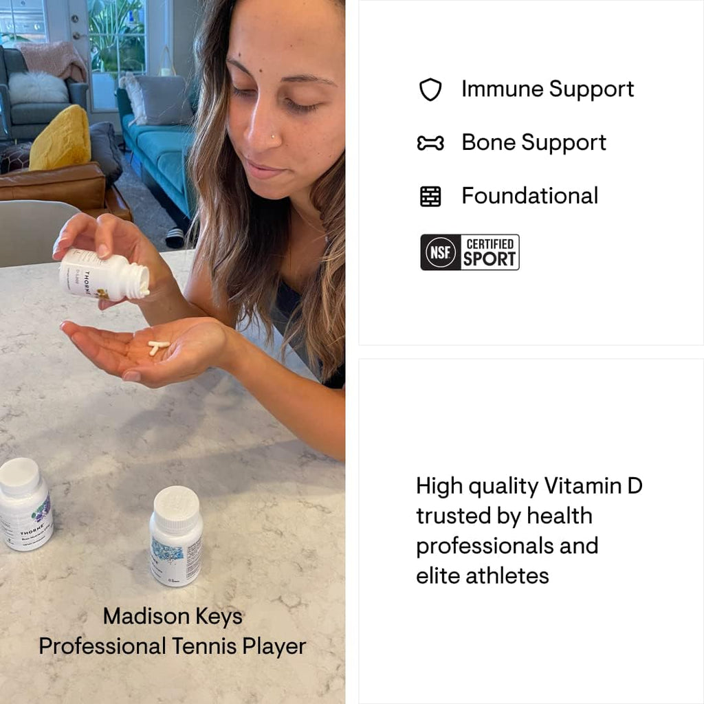 THORNE - Vitamin D-5000 - Vitamin D3 Supplement - Support Healthy Bones, Teeth, Muscles, Cardiovascular, and Immune Function* - NSF Certified for Sport - Dairy-Free, Soy-Free - 60 Capsules