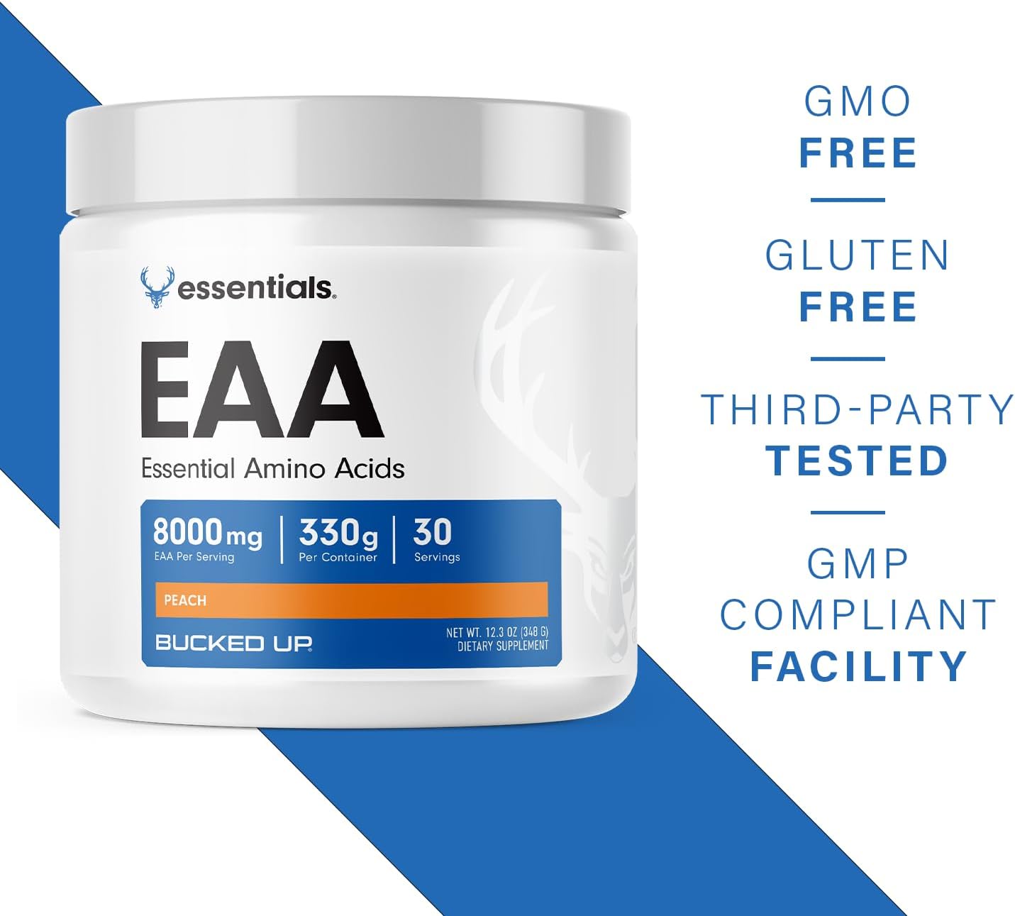 Bucked Up Essential Amino Acids - EAA Powder - Easy Mix, Non Clumping Formula - for Pre/Intra Workout - Peach Flavor - 30 Servings - 11.6 oz