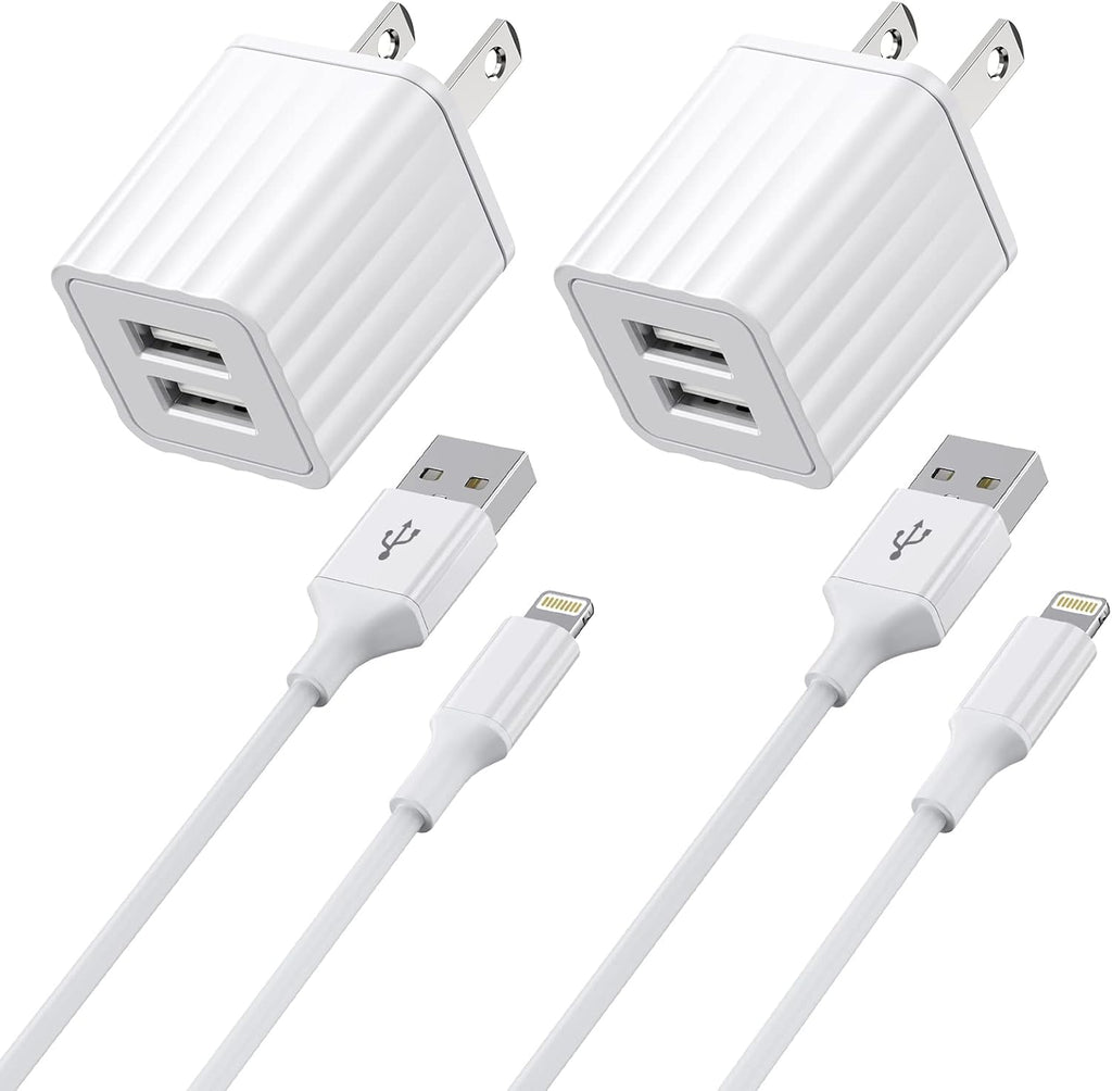 iPhone Charger,[Apple MFi Certified] Fast iPhone Charger 2PACK 6FT Lightning Cable Cord Fast Charging Dual 2 Port Plug USB Wall Charger Compatible with iPhone 14 13 12 11 Pro Max XS XR X 8 Plus 7 iPad