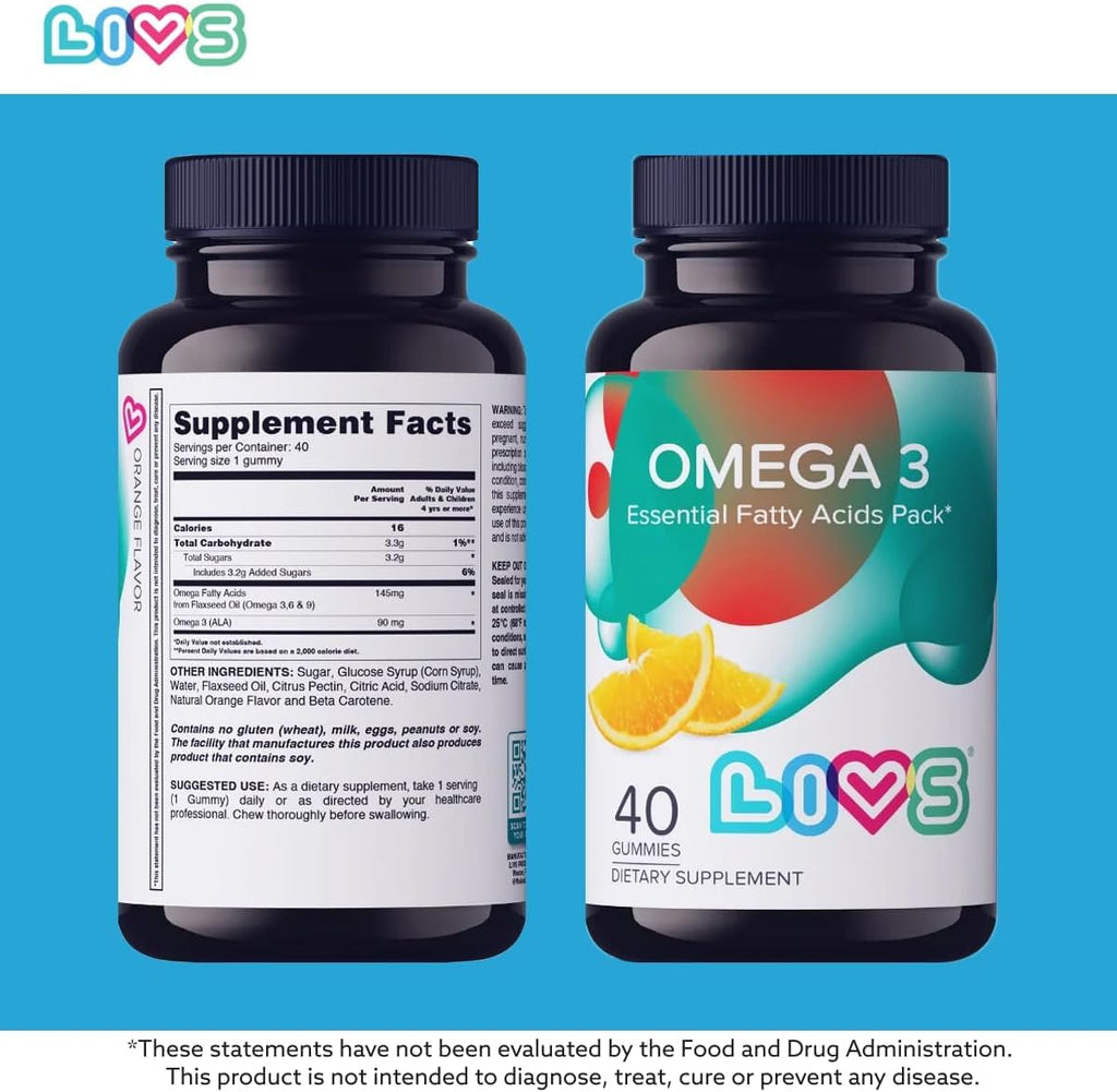 Omega 3 Gummies for Adults with Flaxseed Oil (Omega 3, 6, 9) – Heart Health, Brain Function, Joint & Eye Support for Women & Men | Vegan, Non GMO, Gluten Free Gummy Vitamins | Orange Flavor- 40ct