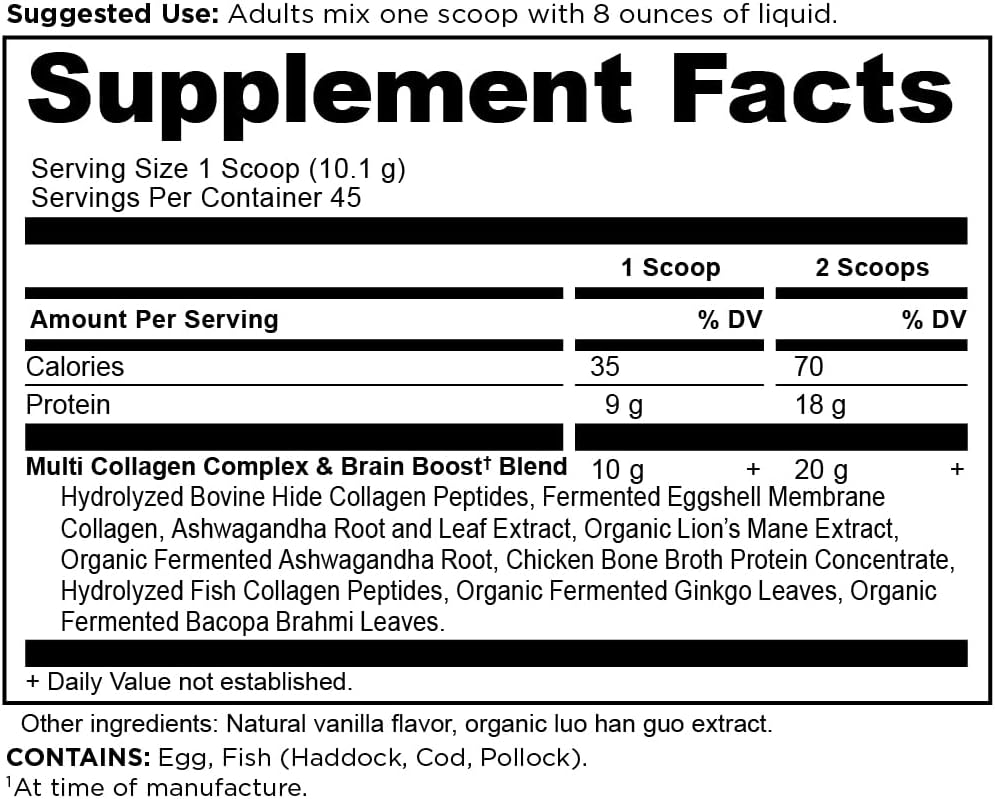 Ancient Nutrition Collagen Powder Protein, Multi Collagen Protein, Hydrolyzed Collagen Peptides Supports Skin and Nails, Joint Supplement (Brain Boost, 45 Servings)