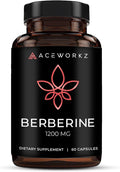 ACEWORKZ Berberine Supplement – Berberine HCL 1200mg per Serving – Weight Management & Cravings Support – Gut & Metabolic Health Support (60 Capsules)