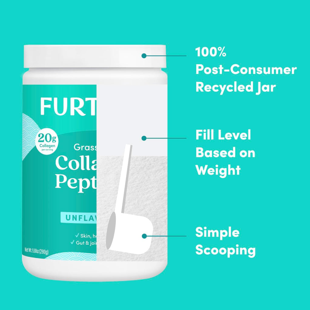Further Food Unflavored Collagen Peptides Powder, Grass-Fed Pasture-Raised Hydrolyzed Type 1 & 3 Protein Gut Health