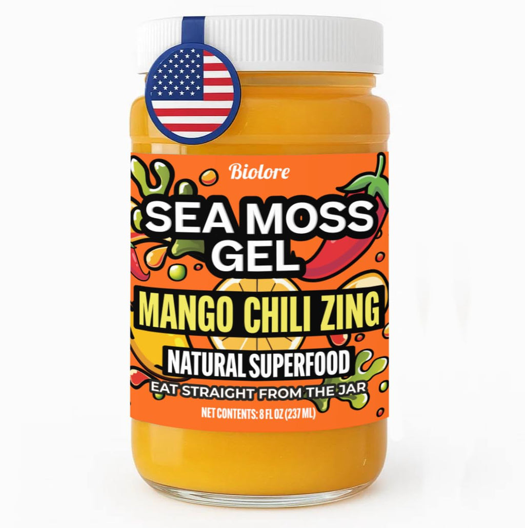 Biolore Sea Moss Gel Mango Chili Zing 8oz, Made in USA, Raw Wildcrafted Irish Seamoss Vegan Superfood, Jam, Jelly & Sweet Spread Gifts