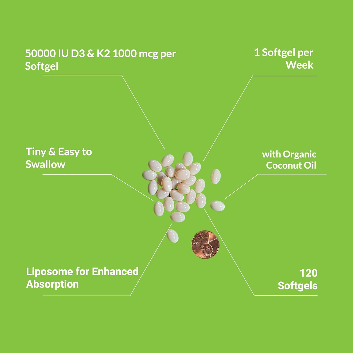 UpNourish Liposomal Vitamin D3 50000 IU (Vitamina D3 de 50000) with 1000 mcg Vitamin K, High Dose Vitamin D3 K2, Vitamin D 50000 IU with K1, K2 MK-4 and MK-7, 120 Mini Softgels