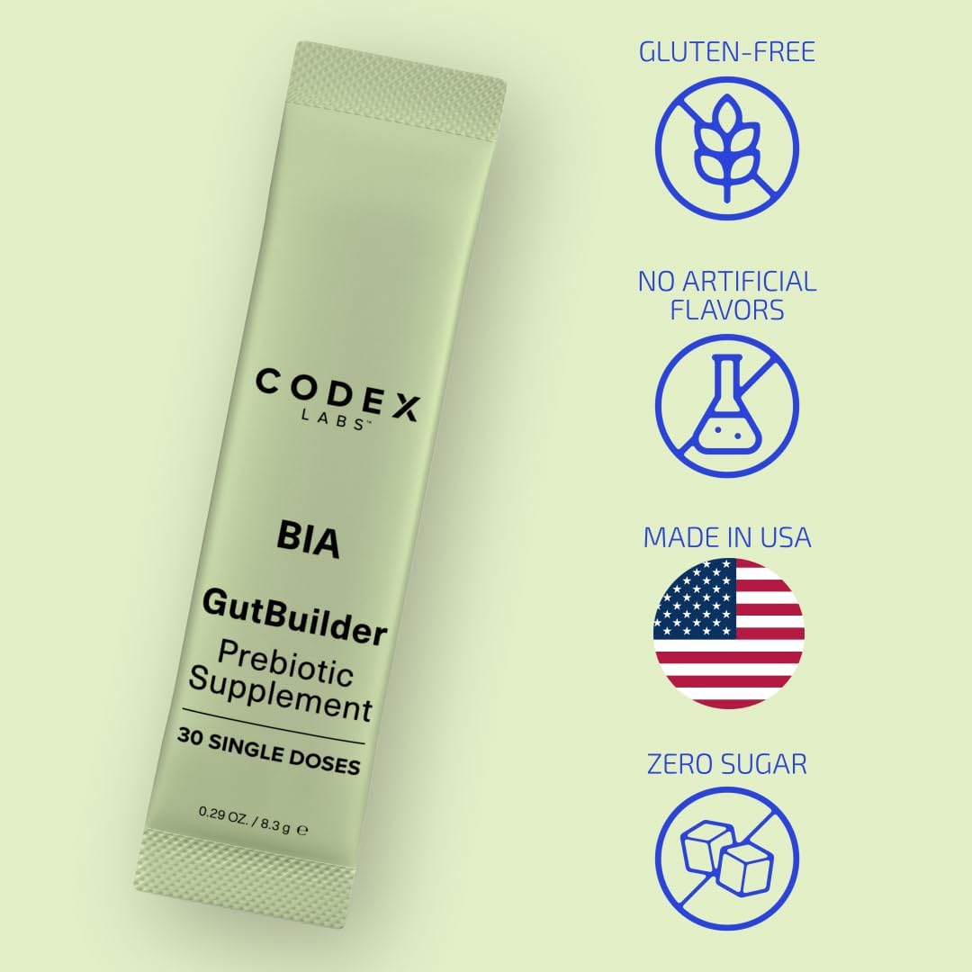 Prebiotics for Digestive Health & Immune System Support – Dietary Fibers, Antioxidants & Superfoods for Gut Barrier Strength & Gut Microbiome Balance | 30-Day Supply | Codex Labs BIA GutBuilder