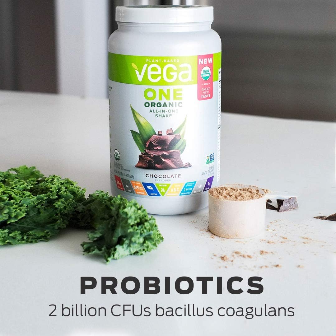 Vega Organic All-in-One Vegan Protein Powder, Chocolate - Superfood Ingredients, Vitamins for Immunity Support, Keto Friendly, Pea Protein for Women & Men, 13.2 oz (Packaging May Vary)