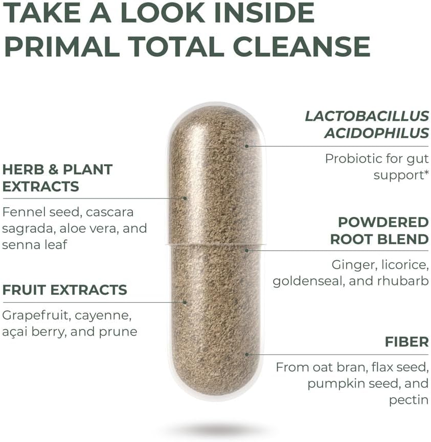 Primal Harvest Full Body Detox Cleanse, Liver,Kidney,Gut,Bowel,Intestinal, & Stomach Cleanse, 60 Count Bottle