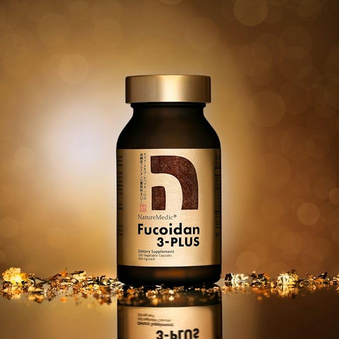 NatureMedic Fucoidan 3-Plus Brown Seaweed Immunity Supplement with Three Types of High Purity Fucoidan Organic Mekabu Fucus Mozuku Agaricus 160 Vegetable Capsules Made in Japan (1 Bottle)