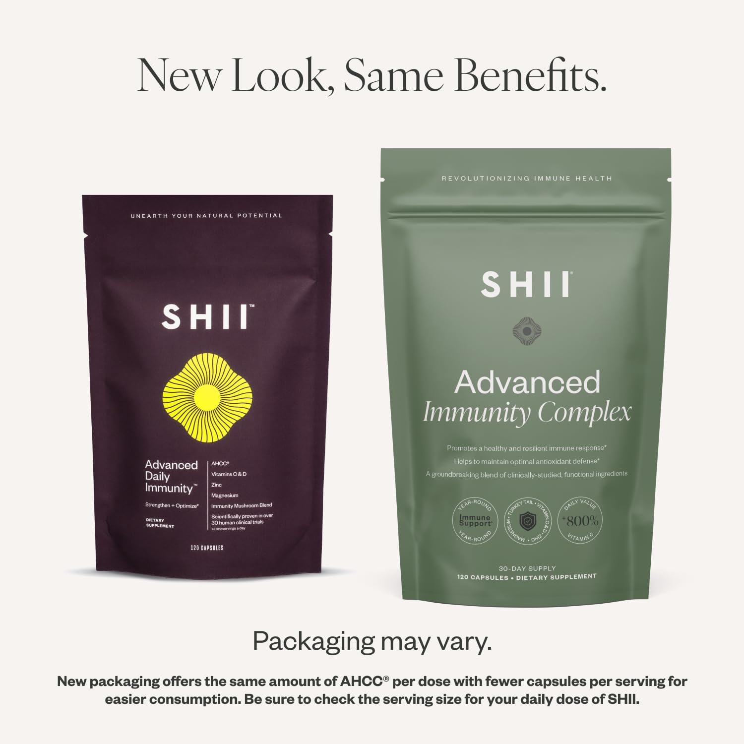 SHII Advanced Daily Immune Support Supplement, 500mg AHCC per Serving, AHCC Supplement with Vitamin D3, Vitamin C, and Zinc, Vegan, Gluten Free, Sugar Free, 120 Mushroom Capsules