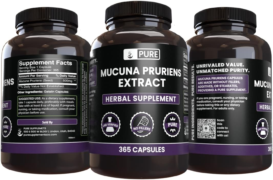 Pure Original Ingredients Mucuna Pruriens (365 Capsules) No Magnesium Or Rice Fillers, Always Pure, Lab Verified