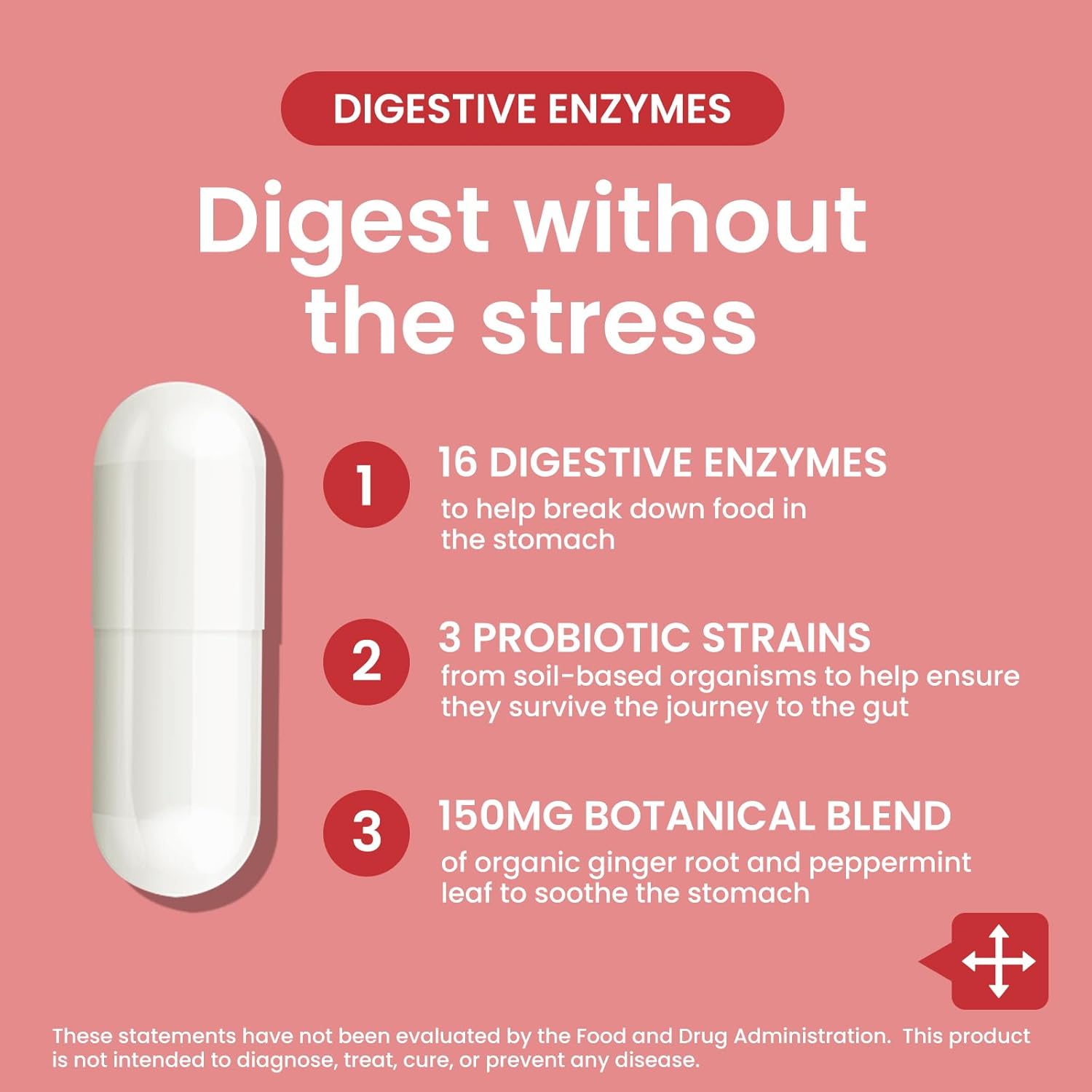 Digestive Enzymes - Multi Enzymes, Organic Prebiotics & Probiotics for Digestive Health & Gut Health - Meal Time Discomfort Relief & Bloating - Dual Action Approach - 60 CT