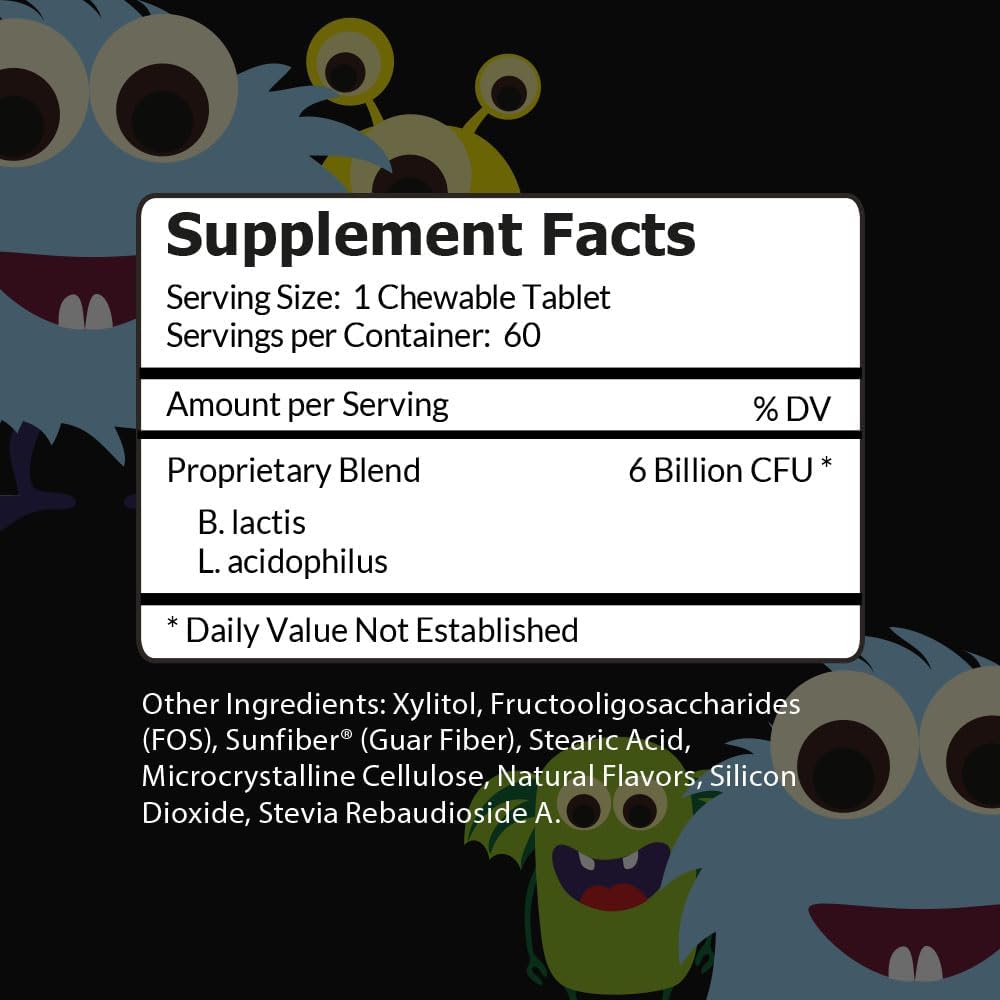 Intelligent Labs 6 Billion CFU Kids/Children's Probiotics with Prebiotics, Sunfiber and FOS, for 10x More Effectiveness, One A Day Great Taste Chewable Probiotic, 60-Day Supply, Third-Party Verified