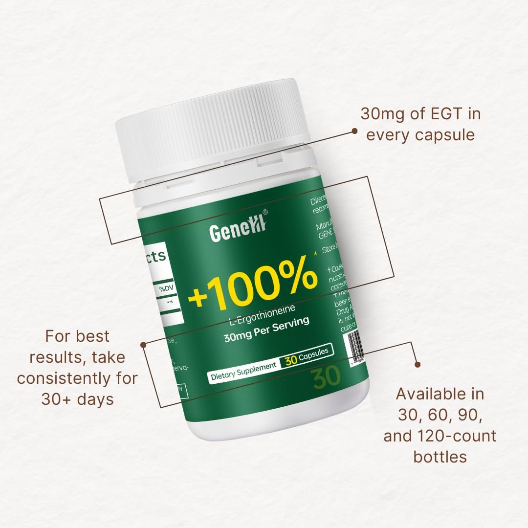 L-Ergothioneine Supplement, 30mg(EGT)/Serving, 6X Ergothioneine Mushroom Extract Supplements Longevity, Immune Support, Heart Health & Brain Supplement, Lab Tested, Made in USA (30 Servings)