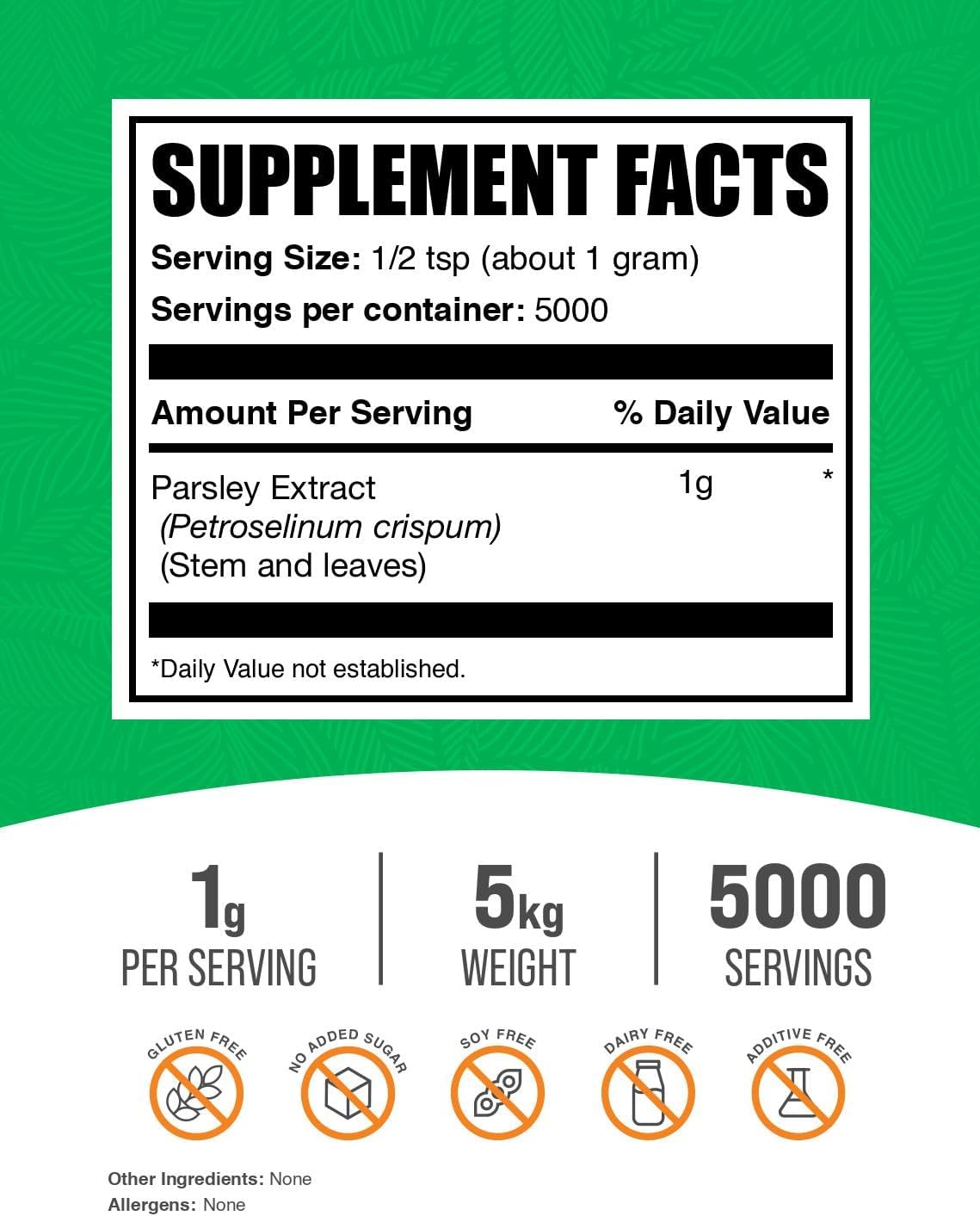 BulkSupplements.com Parsley Extract Powder - Parsley Supplement, Antioxidant Source, Parsley Powder - Gluten Free, 1000mg per Serving, 5kg (11 lbs) (Pack of 5)